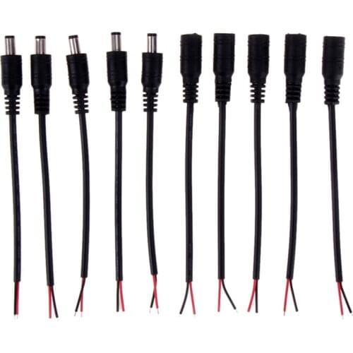 5pcs 5.5*2.1mm 5.5x2.1mm DC Jack Connectors Power Extension Cable 22AWG Female Male DC Plug CCTV Camera 5050 3528 LED Strip