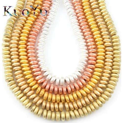 6x2mm Matte Gold Silver Color Rondelle Metallic Coated Disc Hematite Stone Beads For DIY Women Jewelry Making Necklace Bracelet