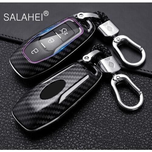 Carbon Fiber ABS Car Key Cover Case For Ford Fusion Mondeo Mustang F-150 Explorer Edge 2015 2016 2017 2018 Car Styling Keychain