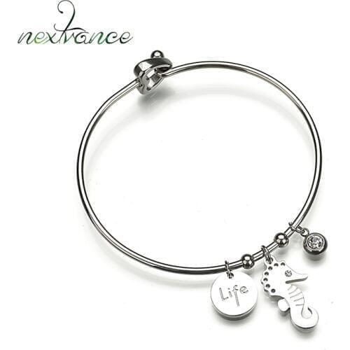Nextvance Cute Rhinestone Seahorse Bangle AAA Cubic Zirconia Life Round Pendant Bangles for Children Family Gift