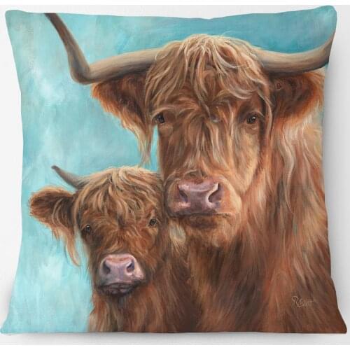 Wild Animals Cushion Covers Alpaca Hare Highland Cow Lion Poster Pillow Case