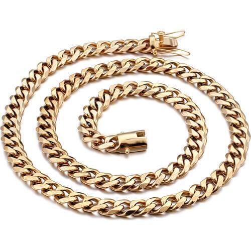 GNAYY Jewelry Top Quality Punk style stainless steel Cuban curb chain necklace Gold tone 15mm 76cm (30 inch) mens hip hop