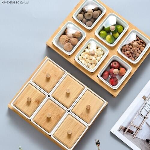Ceramic Dried Fruit Box European Style Creative Separation Melon Seed Dish with Lid Household Living Room Snack Candy Nut Box