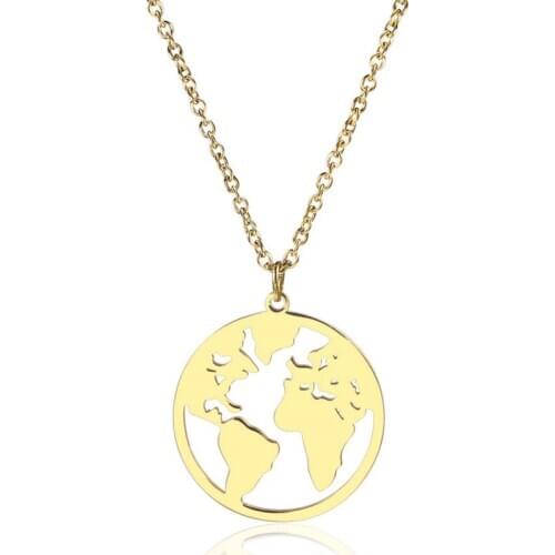 Choker Necklace rose Gold silver color Origami World Map Titanium Steel Necklace Women Men Travel Trip Necklace Best Jewelry