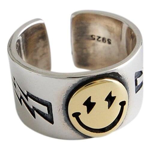 Korean fashion smille face flash rings for women men star statement vintage Punk rings Hip Hop gold silver color y2k finger ring