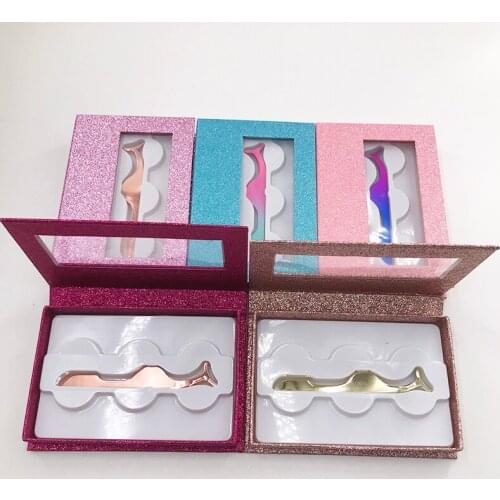 Eyelashes box 3 pairs lashes box with tweezers colorful dramatic lashes book wholesale custom 3D mink lashes vorder supplier