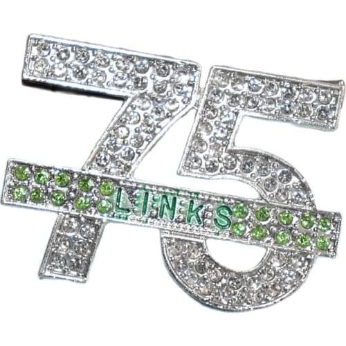 Metal Alloy Number 75 Sorority White Crystal Green Incorporated Links Brooch Safety Pin