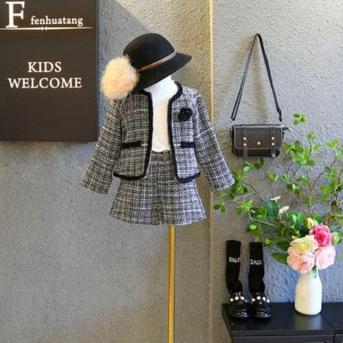 Fashion Kids Toddler Baby Girls Pageant Plaid Coat + Shorts Pants Party Autumn Winter Clothes 1-6Y