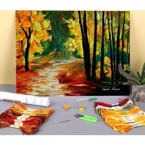 Fall Alley Pre-Printed 11CT Cross-Stitch DIY Embroidery Kit DMC Threads Handmade Handicraft Needlework Knitting Package