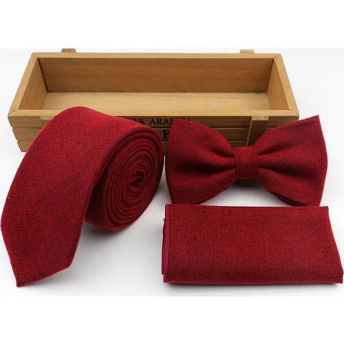 Solid Color Cotton Tie Set Mens Designer Classic Pocket Square Bowtie Necktie For Wedding Party Ties Set Accessory Gift Lots