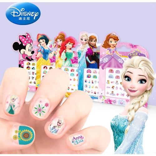 5 pcs Girls Frozen 2 Elsa Anna Nail Stickers Makeup Toys Cartoon Disney Sophia Princess Minnie Kids Gift Stickers