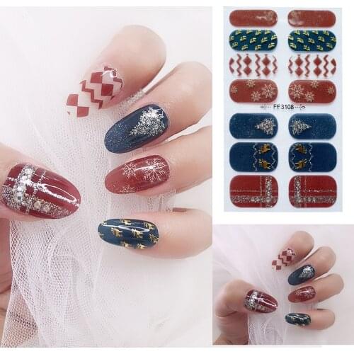 14tips New Year Japanese Style Nail Stickers Nail Wraps Full Cover Self-Adhesive Flower Waterproof Nail Polish Stripe Nail Art