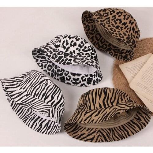 Summer Girls Leopard Print Bucket Hats Kid Hat Hip Hop Printed Hat Cap Outdoor Fishing Children Panama Casual Female Cap Sunhat