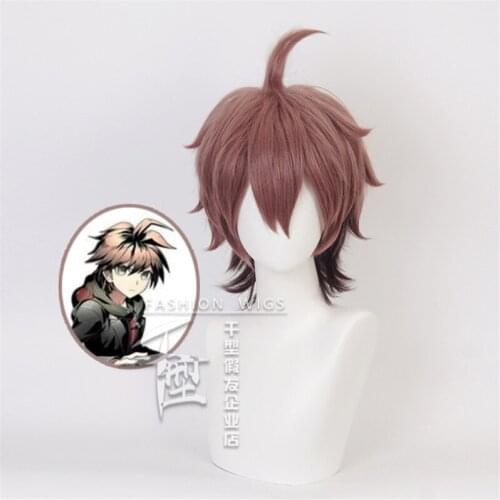 30cm Anime Danganronpa Cosplay Naegi Makoto Wig Role Playing Wigs Halloween Cosplay Brown Gradient Hair