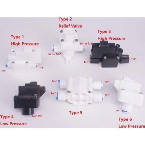 Fit for 1/4" 3/8" OD Tube Pushfit Low/High Pressure Switch Relief Valve RO Water Connector Fitting Aquarium Reverse Osmosis