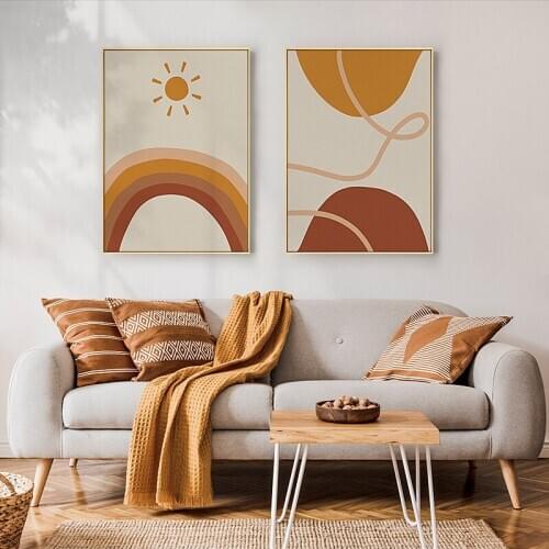 Boho Posters Abstract Sun Rainbow Painting Print Canvas Poster Line Drawing Wall Art Vintage Pictures For Living Room Home Decor