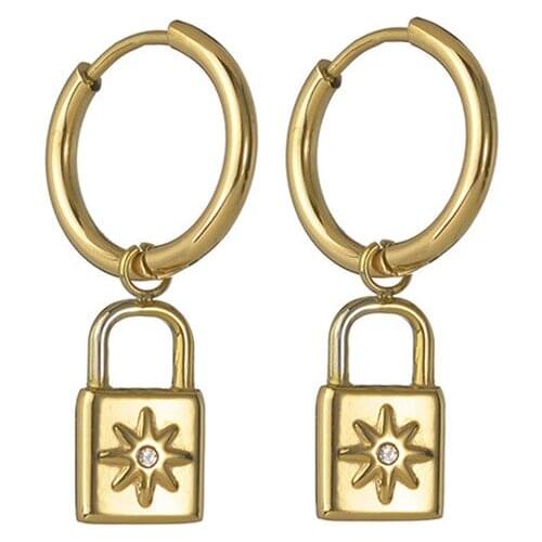 Simple Stainless Steel Jewelry Gold Metal Lock Hoop Earrings 2021 Trend Charm 18 K Geometric Earrings Anniversary Gift