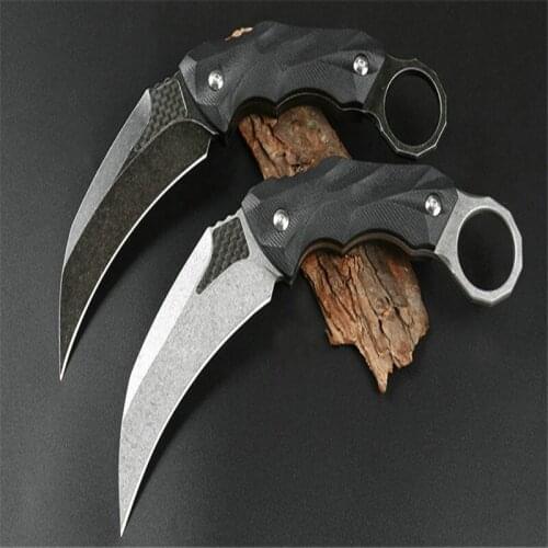 Straight Wolf claw (Carbon Fiber) D2 Sharp Blade Black G10 Handle High Hardness Outdoor Survivcal Hunting Camping Tool Gift