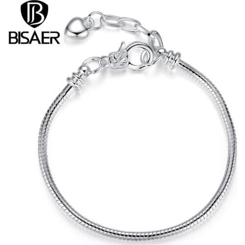 Silver Plated Heart Chain Bracelet Adjustable fit for Bead Charms 18.5-21CM WEU9002
