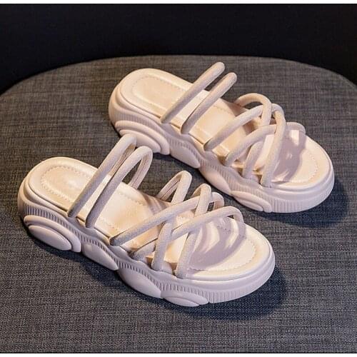 Womens Shoes Fashion Sandals Womens New 2021 Summer Net Red Thick-soled All-match Outer Wear Roman Sandals and Slippers Tide