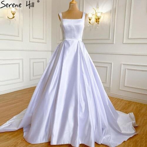 Serene Hill White Satin Sexy Wedding Dresses 2021 Sleeveless Simple Lace Up Bridal Gowns HA2503A Custom Made