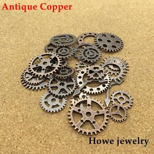 Mixed 100g steampunk gears and cogs clock hands Charm Antique copper Fit Bracelets Necklace DIY Metal Jewelry Making