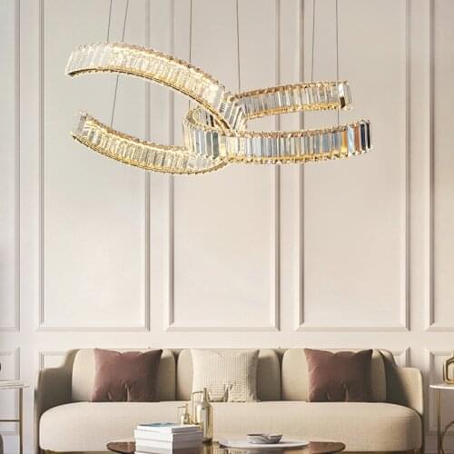 Modern Foyer Lustre K9 Crystal Led Dimmable Pendant Lights Shiny Gold / Chrome Steel Suspension Lamp Led Luminarias Lamparas