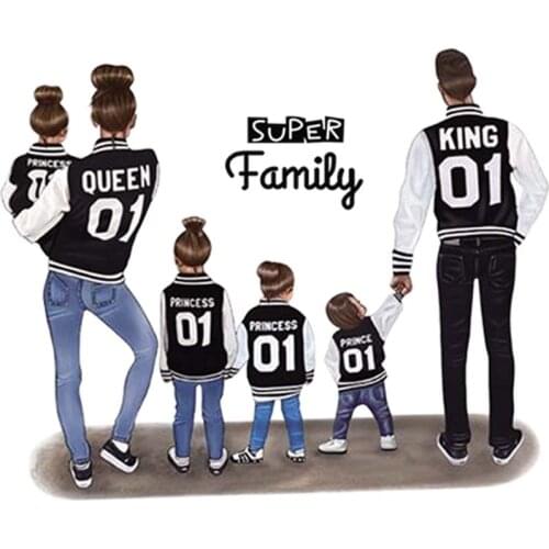 Super Family Ironing Stickers Appliqued Vinyl Diy Tops Fashion Heat Transfer Badges Parents And Children Patches