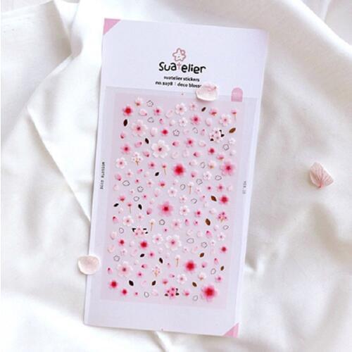 Suatelier Pink Sakura Nail Stickers Japan Cherry Flower Scrapbooking Hobby DIY Craft Mini Home Decoration Cute PET Material