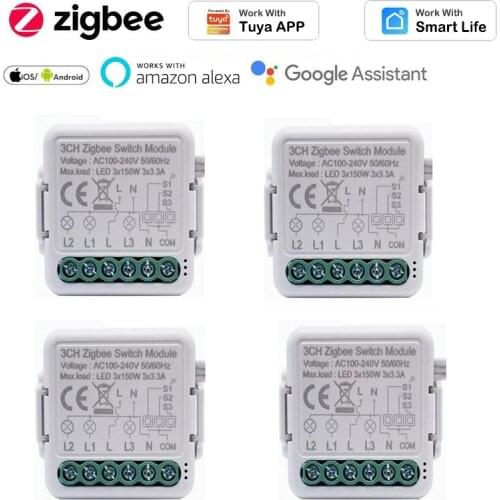 Tuya Zigbee Smart Switch Module Switch Smart Home On-off Device MINI 3-way Dual-control Light Via Smart Life Alexa Google Home