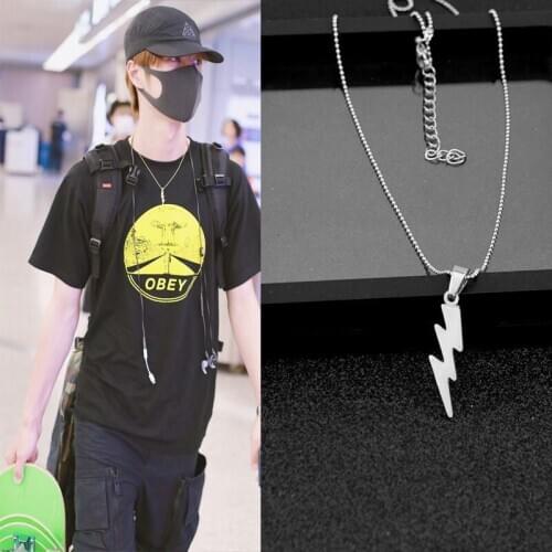 WOWTIGER New Fashion stainless steel lightning Pendant necklaces for women and men neck Chain round beads necklace Jewelry gifts