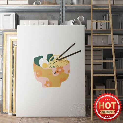 Japanese Ramen Bowl Art Poster, Watercolor Food Illustration Wall Picture, Japanese Kitchen Dining Room Simple Decor Paiinting