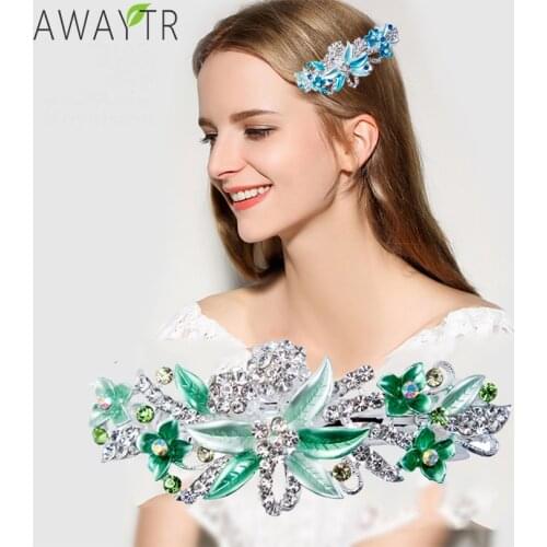 Hairpins Girls Hair Accessories Crystal Rhinestone Flower Shiny Hair Clip for Bridal Barrettes Women Headdress 1 pc