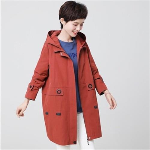 Womens Windbreaker Coat Spring Autumn Casual Loose Large Size Women Trench Coat Female Hooded Clothing Female Overcoat M-4XL A