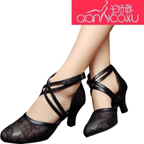 Woman Sexy Black Latin Dance Shoes Female Adult With The Summer Friendship Modern Square Dance Sandal Shoes Soft Bottom 7062