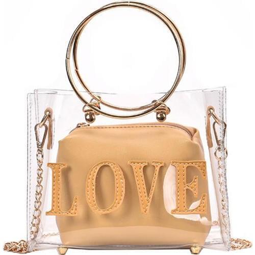 2019 Summer Transparent Jelly bag Metal Ring Tote bag Quality PVC Womens Designer Handbag Letter Chain Shoulder Messenger Bag
