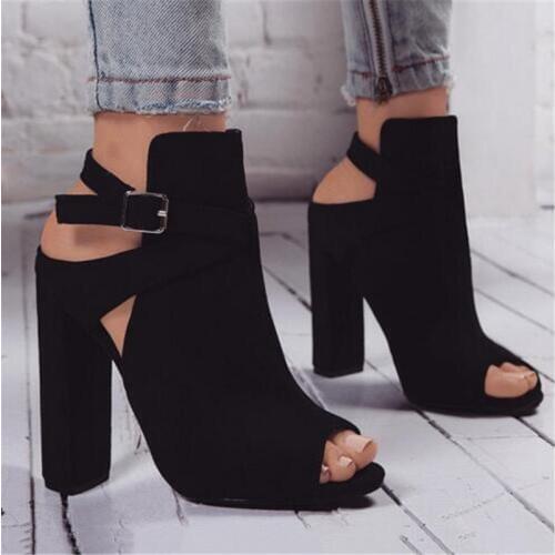 Women Sandals Gladiator High Heels Strap Pumps Buckle Strap Shoes Fashion Summer Ladies Shoes Black size 35-42