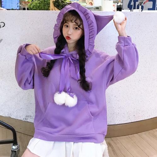 Autumn and winter Hoodies female 2018 new sweet ruffled plus velvet long sleeve hooded pp home Sweatshirts jacket