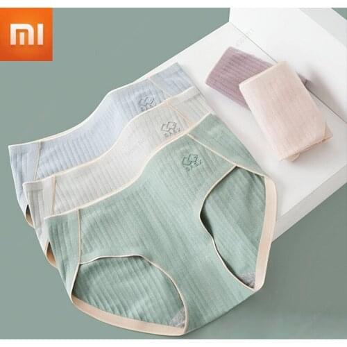 Xiaomi Ladies Briefs Lady Mid-waist Panties Cotton Antibacterial Lady Underwear Lady Solid Color Stripes Underpants lingeries