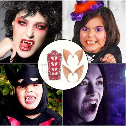 Teeth Elf Ears Set Halloween Props Simulation Ears Decor False Dress Christmas Fairy Soft Durable Up Harmless Party H8S3