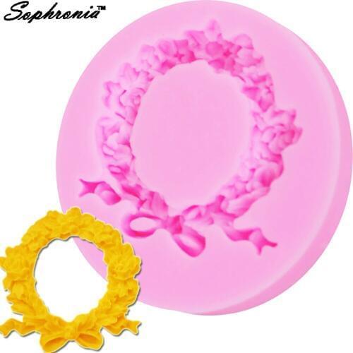 10pcs/set F1149 DIY Flower Wreath Silicone Mold Baking Candy Clay Mold Wedding Christmas Fondant Cake Decorating Tools