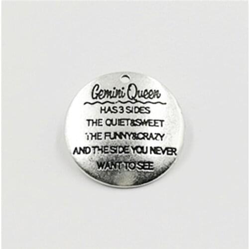 High Quality 20 Pieces/Lot Diameter 25mm Letter Printed gemini queen Charms For Jewelry