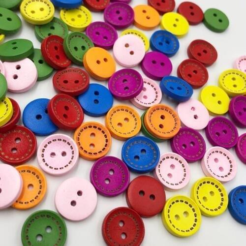 New 100pcs Colorful Wooden buttons 2Holes Sewing Crafts Accessories 15mm WB188