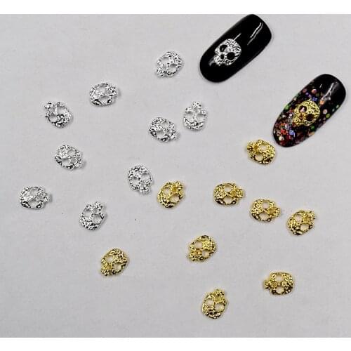 20Pcs Gold and Silver 3D Halloween Skeleton Alloy Nail Decorations DIY Nail Art Charms Skull Metal