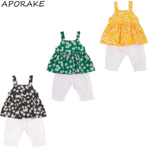 2021 0-4Y Fashion Kids Baby Girl Clothing Floral Print Sleeve Dress Top+White Solid Long Pants Summer Holiday 2pcs Set