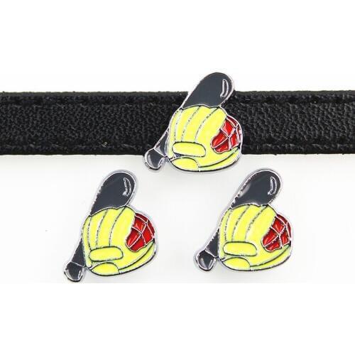 8mm Baseball Sports Slide Charms Flat Hole Enamel Beads Keeper Fit 8mm Stainless Steel Mesh Bracelets DIY Jewelry Making