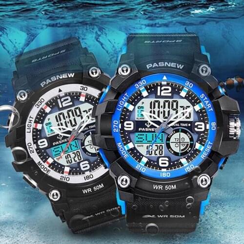 PASNEW Men Military Watch 50m Waterproof Wristwatch LED Quartz Clock Male relogios masculino Digital Sports Watches Mens