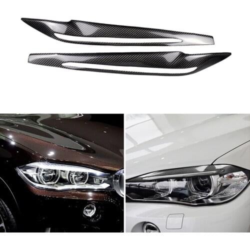 Real Carbon Fiber Headlight Eyelid Eyebrow Cover For BMW X5 F15 2014-2017 Car Stickers Headlight Protector Accessories