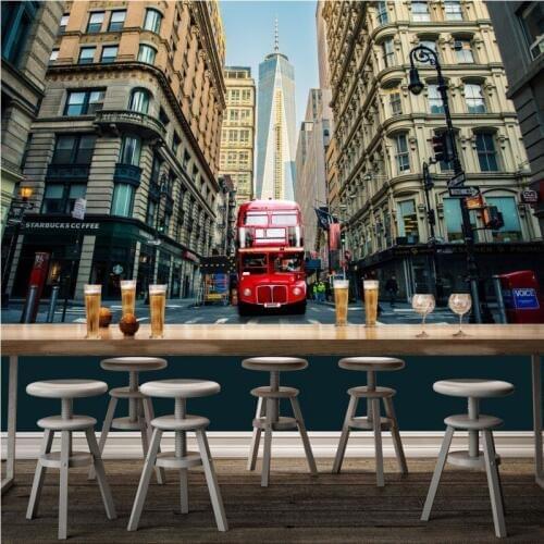 Dropship Colomac Custom Wallpaper Modern European America Street Bus High-Rise Building Nordic Wallpaper 3d Mural Walpaper 3d