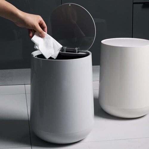 4/10L Double-Layer Waste Bins Creative Pressing Type Round Tin Containers Desktop Storage Buckets with Lid Kitchen Car Trash Can